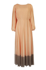 Spring 1973 Galanos Couture Pleated Peach & Taupe Silk Chiffon Dress