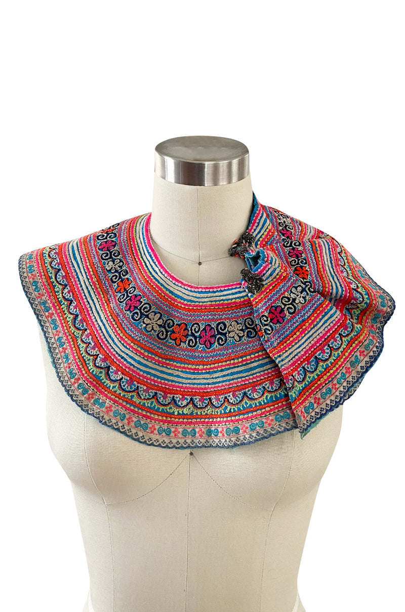 Amazing Antique Turn of the Century Hand Embroidered Colourful Cotton Collar from Laos