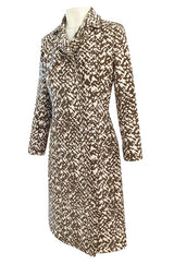 1970s Givenchy Structured Neoprene Canvas Finish Abstract Print Coat w Silver Buttons
