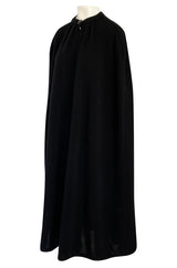 1970s Yves Saint Laurent Fine Black Wool Jersey Minimalist Cape w Button Neck