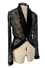 Beautiful Fall 2003 Christian Dior by John Galliano Black Lace Jacket Top w Velvet Trim