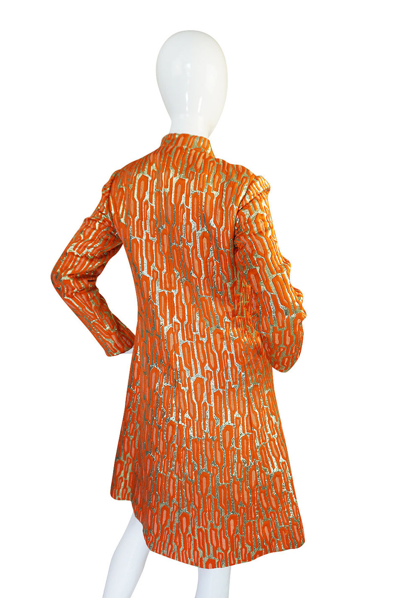 1960s Orange & Gold Metallic Silk Brocade Larry Aldrich