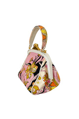 1960s Emilio Pucci Soft Pink Floral Pinted Silk Top Handle Mini Bag