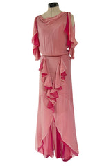 Phenomenal Spring 2001 Chanel by Karl Lagerfeld Dusty Pinks Silk Chiffon Runway Dress