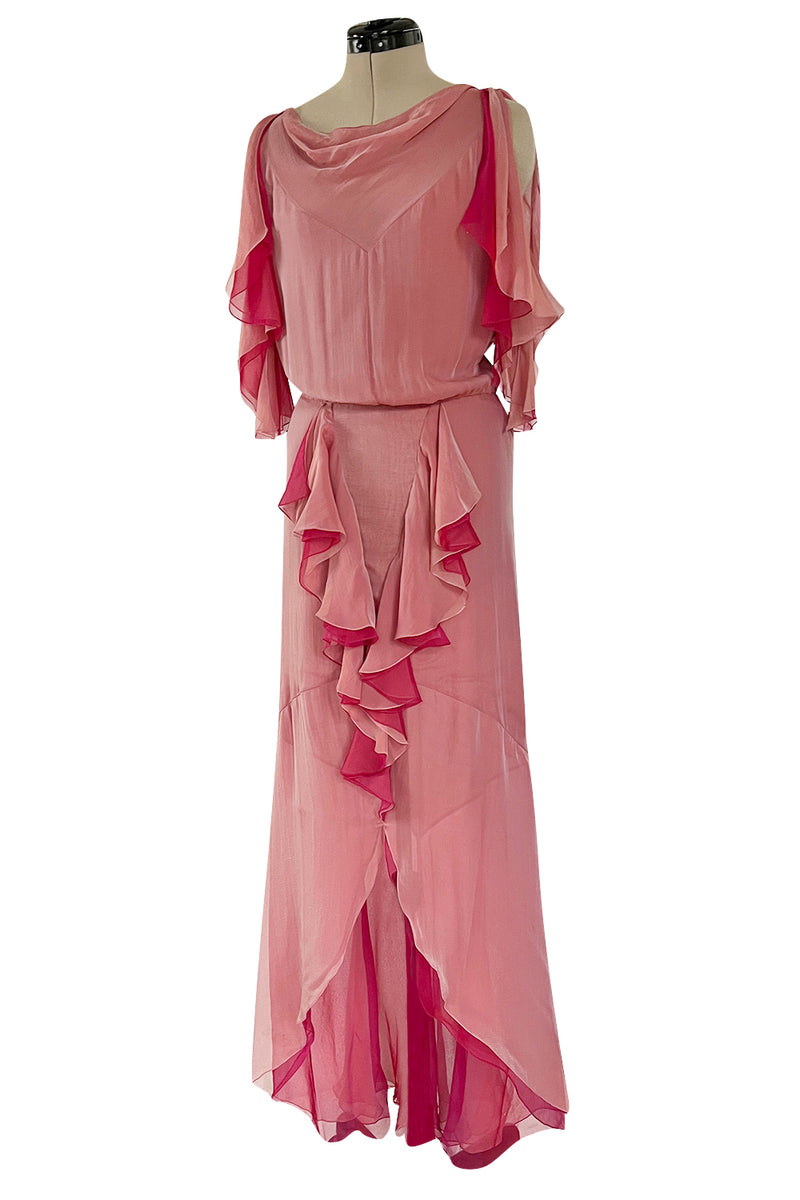 Phenomenal Spring 2001 Chanel by Karl Lagerfeld Dusty Pinks Silk Chiffon Runway Dress
