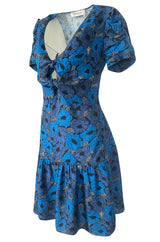 Resort 2012 Yves Saint Laurent Tie Front Blue Print Crepe Dress