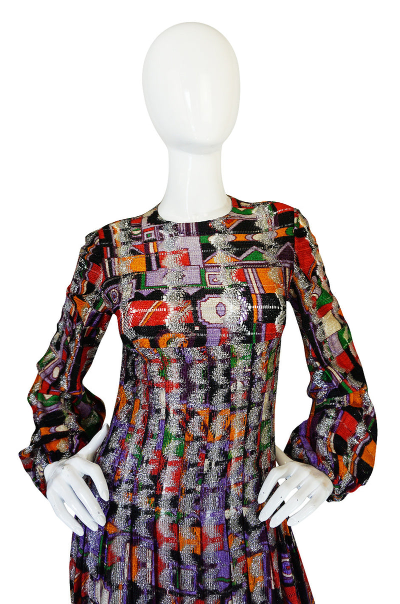 1970s Pierre Cardin Open Weave Metallic Knit Dress