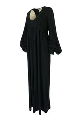 c.1969-1970 Ossie Clark Black 'Graduation' Front Plunge Dress