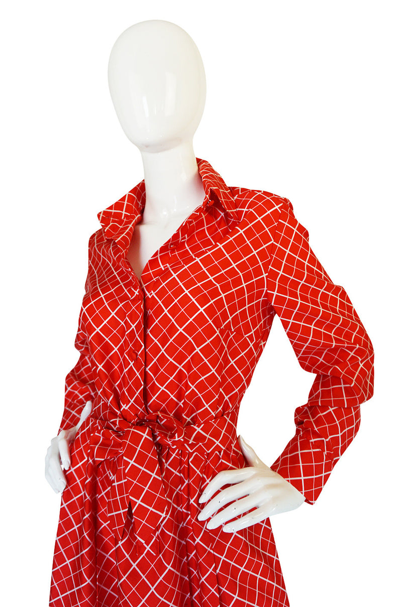 Chic 1970s Belted Red Print Lanvin Shirt Dress