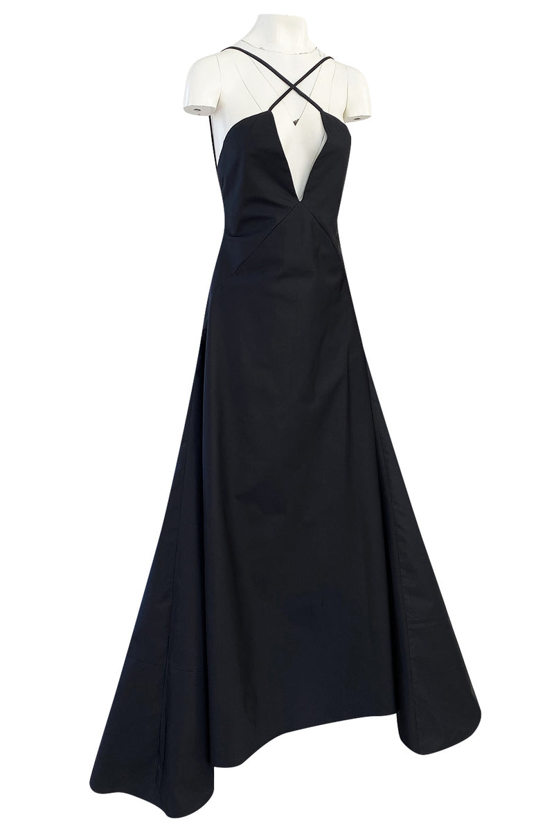 1990s Calvin Klein Black Front Plunge Halter Dress w No Back and Long Shrimpton Couture 1990s Calvin Klein Black Front Plunge Halter Dress w No Back and Long Shrimpton Couture