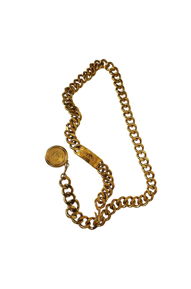 1990s Chanel Gold Tone Logo ID Belt or Necklace