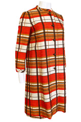 1967 Jacques Tiffeau Orange Plaid Skirt & Matching Coat Suit Set