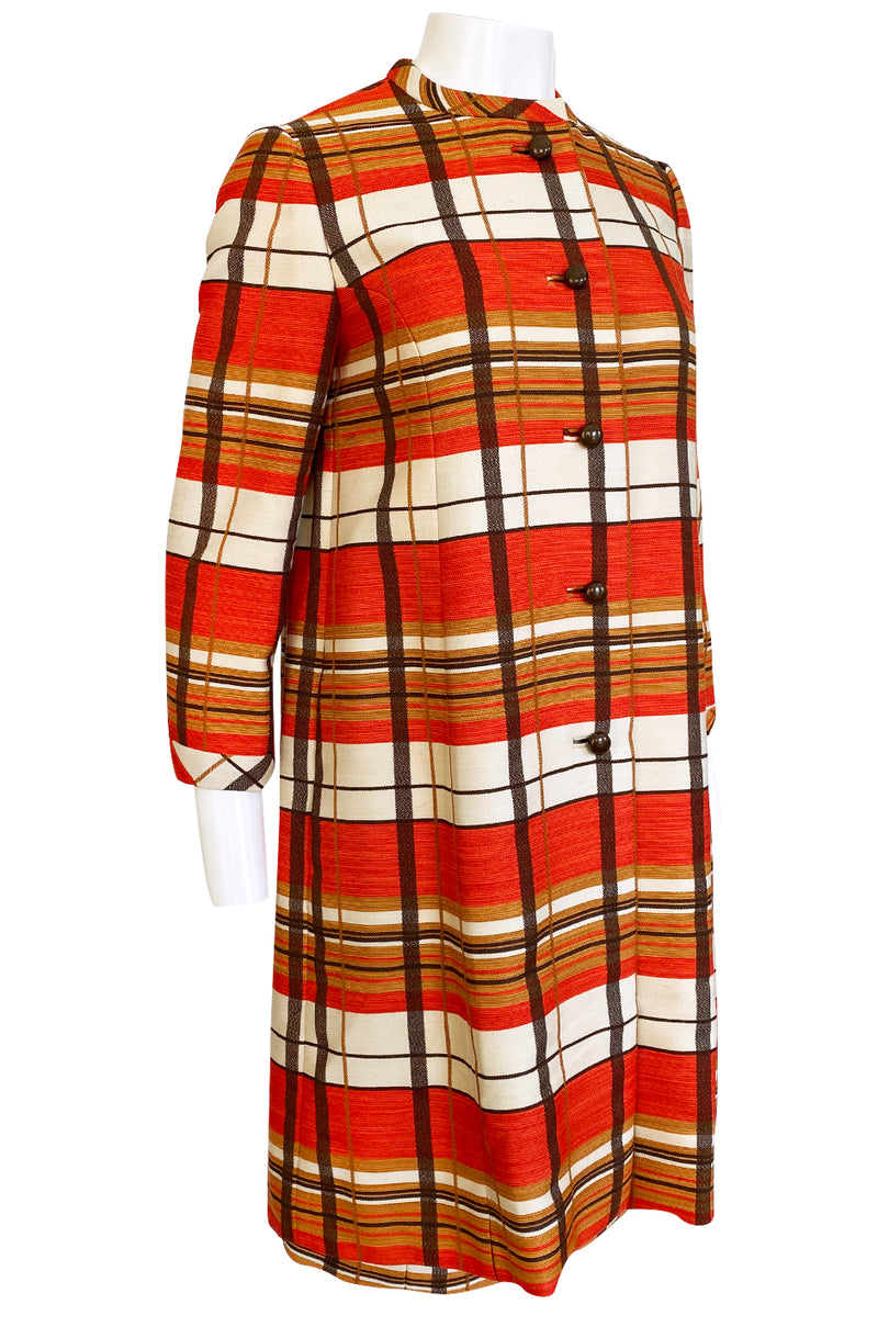 1967 Jacques Tiffeau Orange Plaid Skirt & Matching Coat Suit Set