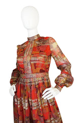 1960s Metallic Malcolm Starr Printed Organza Dress