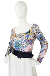 1970s Jean Varon Print Dress & Patent Belt
