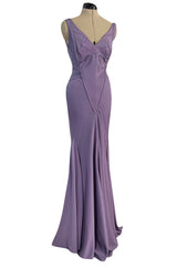 2014 Zac Posen Bias Cut Soft Purple Dress W Low V Back and Front & Exposed Edge Seaming