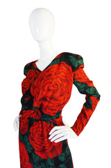 Fall 1985 Huge Rose Print Silk Valentino Dress