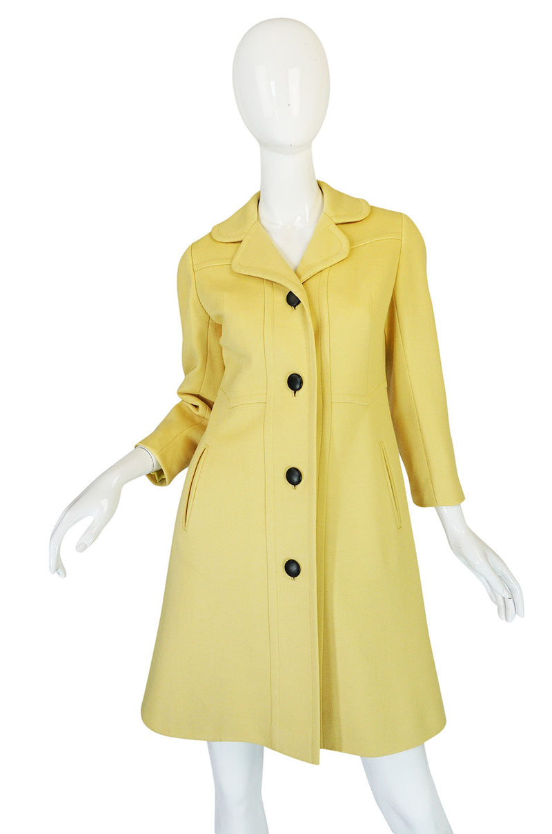 Chic 1970s Pierre Cardin RTW Sleek Little Yellow Coat