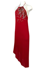 1970s Stephen Burrows Red Jersey Hand Beaded & Sequin Jersey Dress