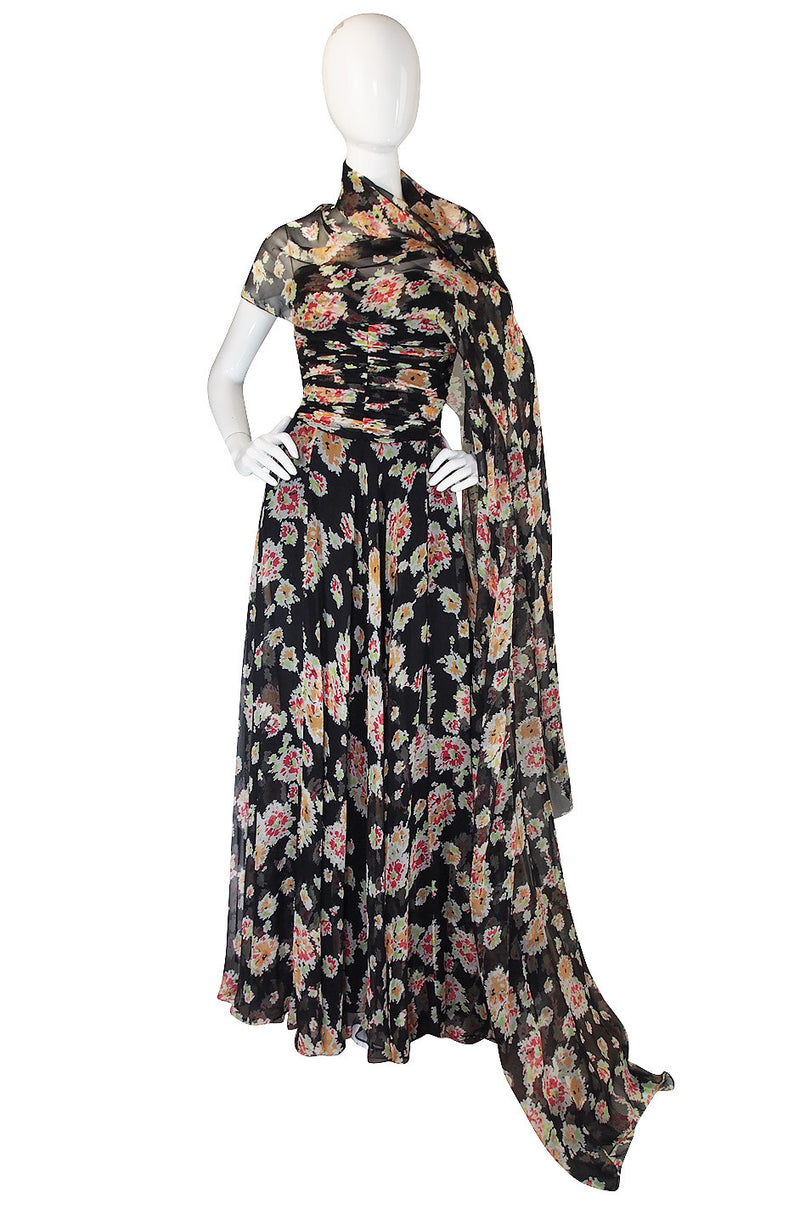 Stunning 1980s Bruce Oldfield Silk Gown & Shawl