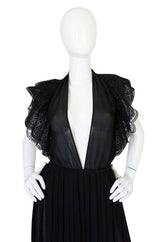 1970s Plunging Silk Chiffon & Lace Couture Galanos Gown