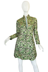 1960s Ceil Chapman Green Metallic Silk Brocade Mini Dress