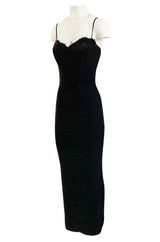 1980s Vicky Tiel Couture 'Kaimak' Gathered Black Net Fitted Dress w Beading Detailing