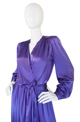 Fine c1988 Yves Saint Laurent Purple Silk Satin Wrap Dress
