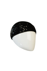 Rare 1970s Halston Glossy Black Sequin Skull Cap Cloche