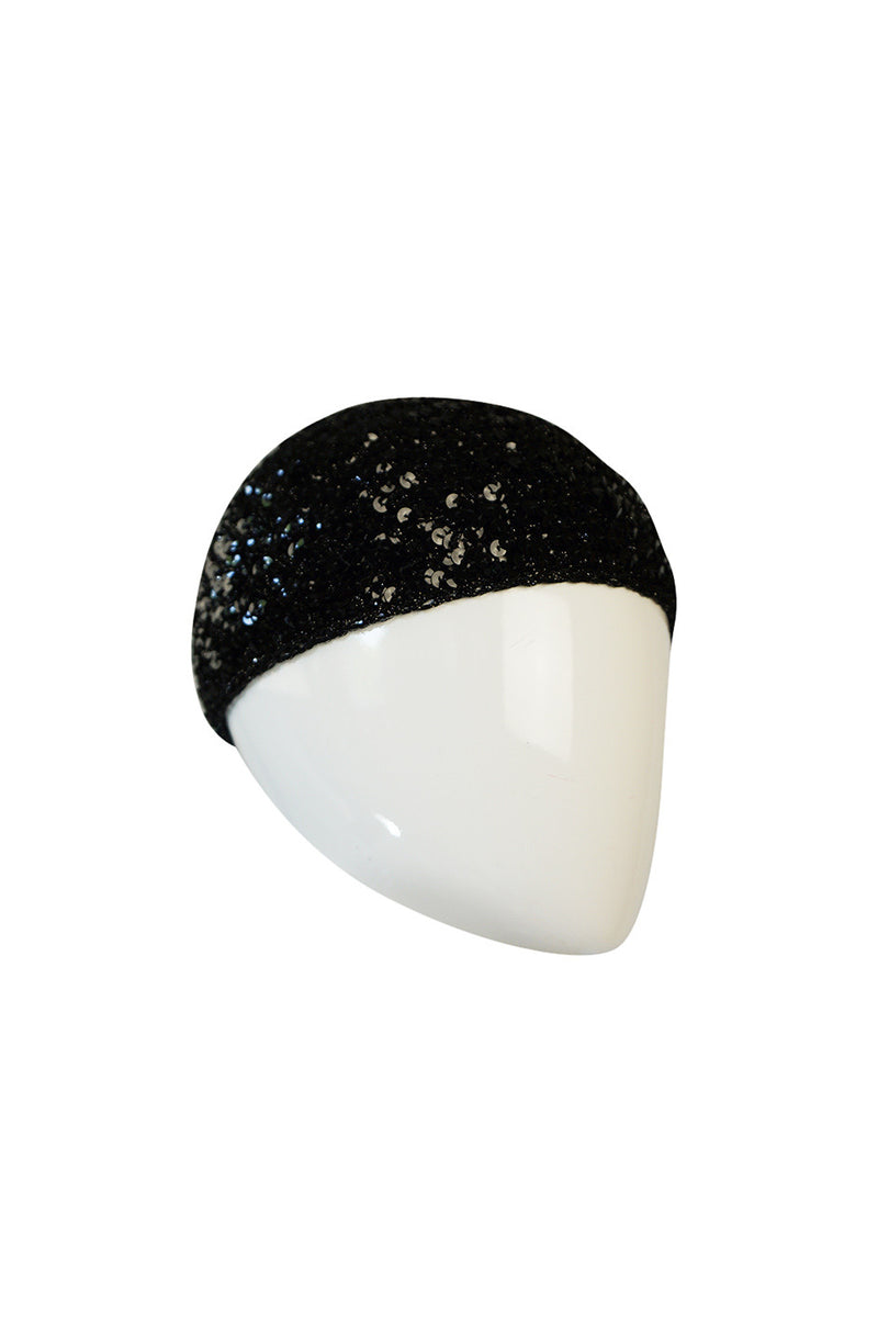 Rare 1970s Halston Glossy Black Sequin Skull Cap Cloche
