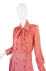 c1980 Yves Saint Laurent Red Silk Dot Day Dress