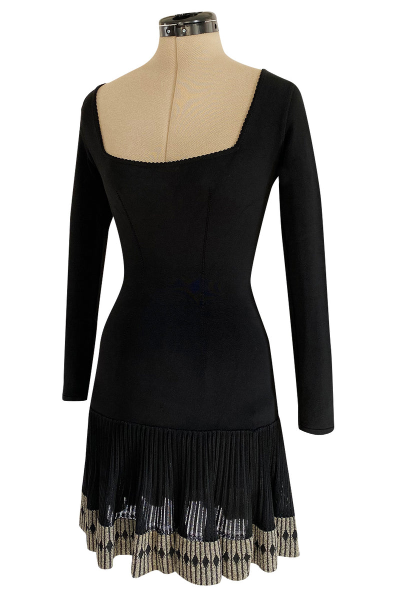 Early 1990s Azzedine Alaia Black Knit Mini Dress w Sheer Raised Edge Skirt & Boy Short Interior