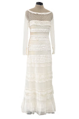 Prettiest 2012 Valentino Tiered Ivory Lace Net Dress w Tiny Sequin & Bead Detailing