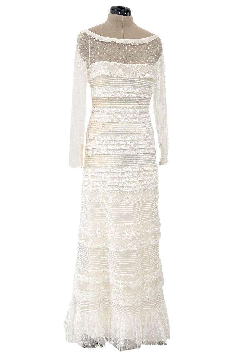 Prettiest 2012 Valentino Tiered Ivory Lace Net Dress w Tiny Sequin & Bead Detailing