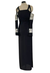 Avent Garde Fall 1991 Karl Lagerfeld Suspended Sleeve Dress w Flat Silver Sequin Detailing