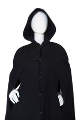 1960s Black Hooded Wool Cape