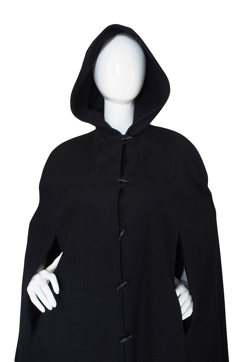 1960s Black Hooded Wool Cape