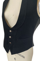 Dated 1920 Mens Black Worsted Wool & Silk Back & Interior Vest