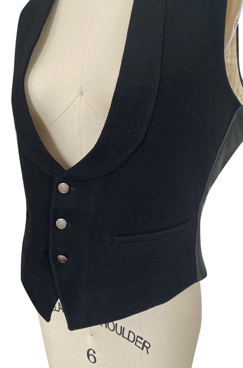 Dated 1920 Mens Black Worsted Wool & Silk Back & Interior Vest