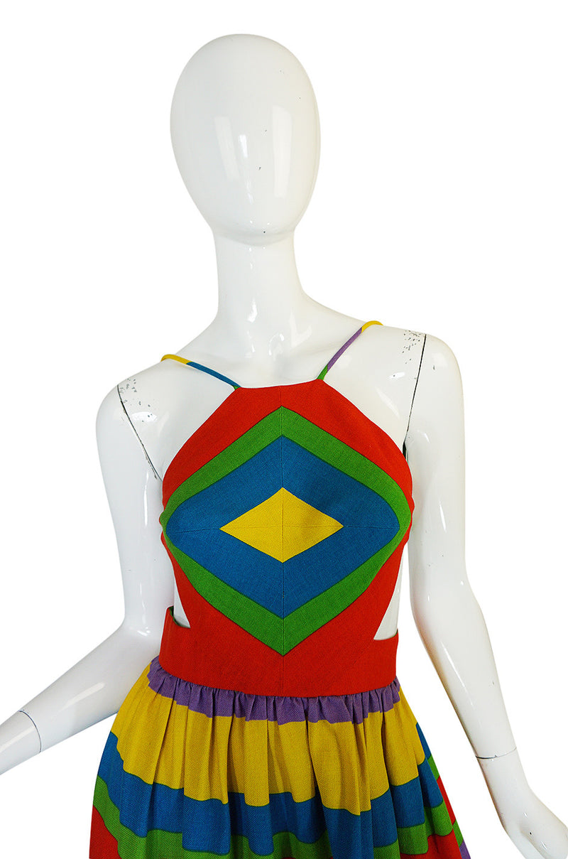 Spring 1972  Oscar de la Renta Backless Rainbow Striped Halter Dress