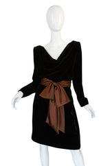 c1983 Hubert de Givenchy Haute Couture Velvet Dress w Silk Bow