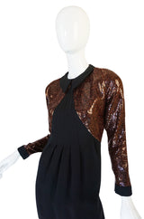 1980s Fine Geoffrey Beene Curved Sequin Fitted Dress