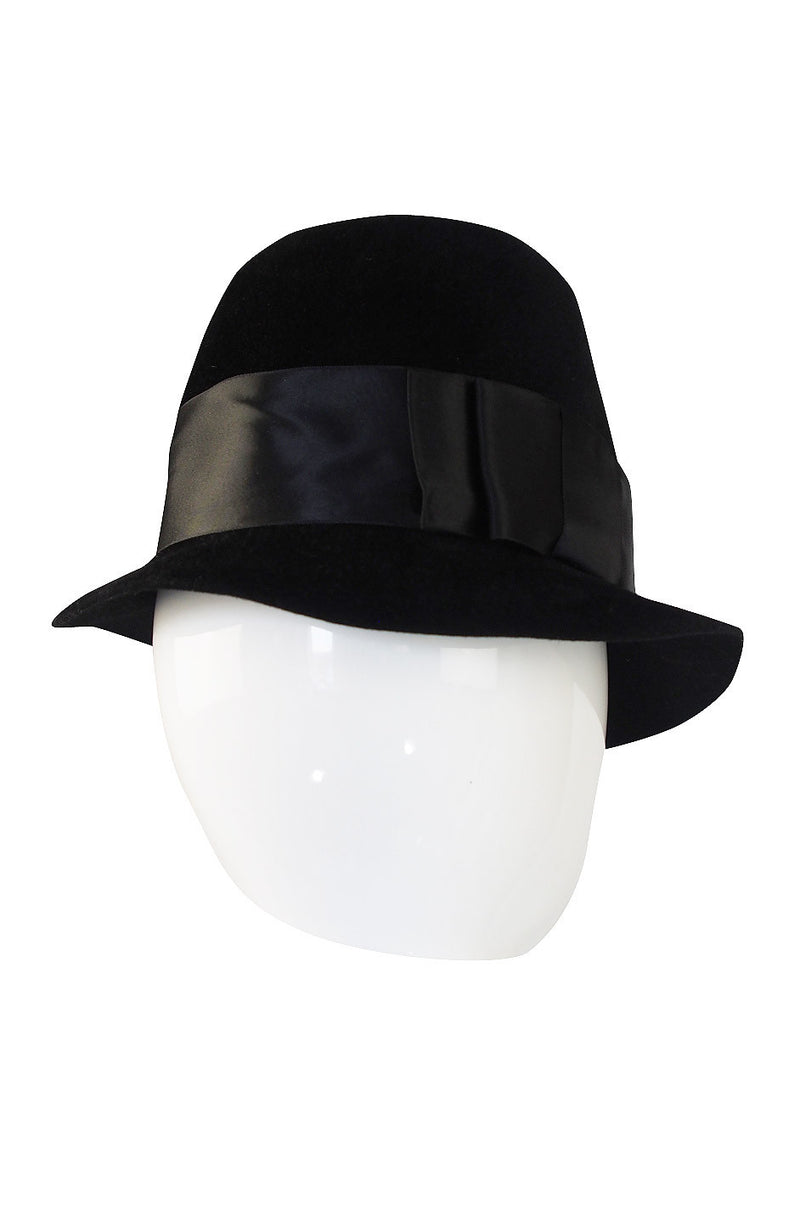 Superb 1960s Adolfo Black Fedora Hat