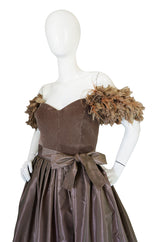 1970s Victor Costa "Feathered" Shoulder Party Dress