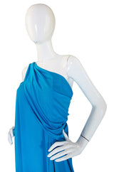 1970s Vivid Blue Multi Tie Jersey Maxi Dress