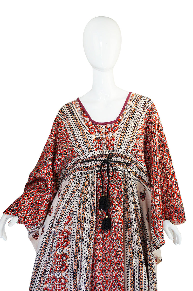 1960s Amazing & Beautiful Printed Indian Cotton Caftan