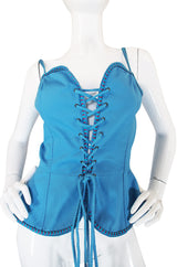 Rare 1970s Yves Saint Laurent Blue Safari Corset Top