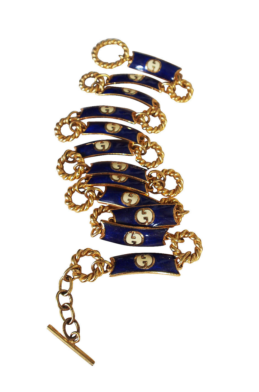 1970s Blue Gold Gucci Enamel Belt Shrimpton Couture