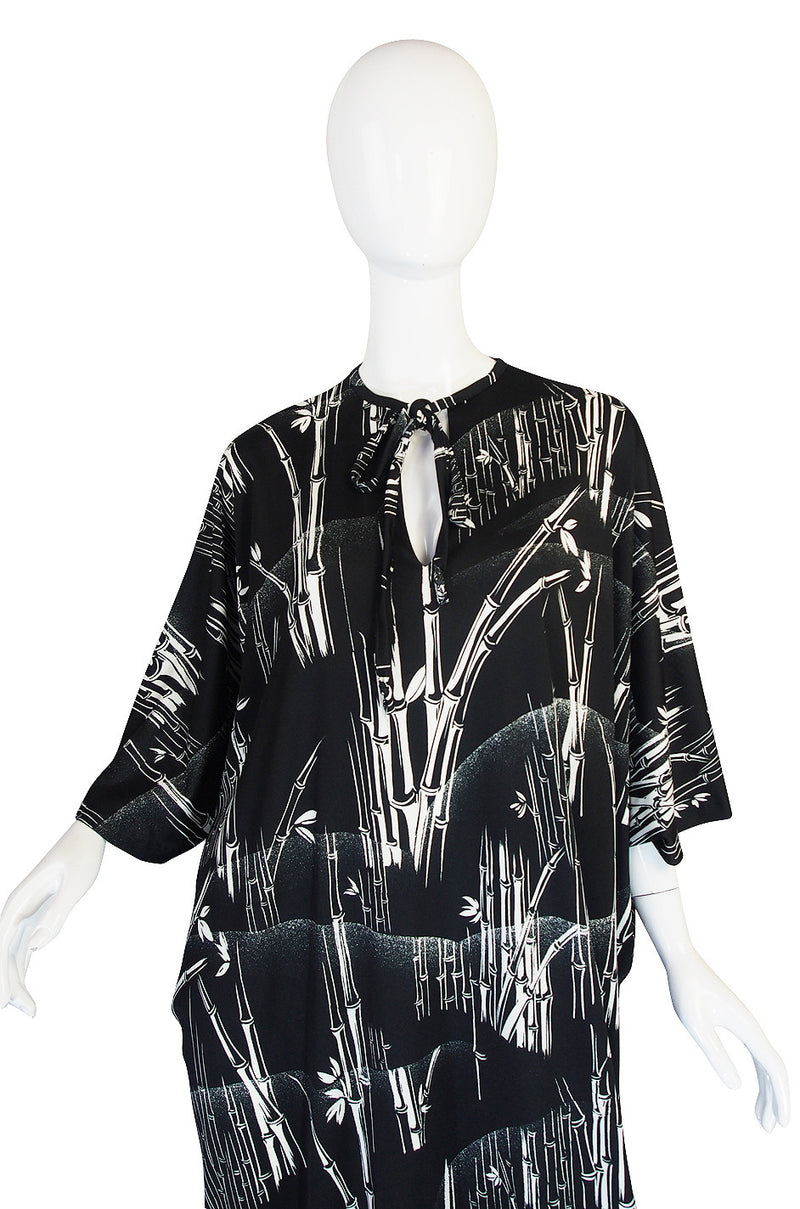 1970s Lanvin Black & White Print Jersey Caftan