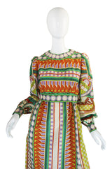 1960s Tribal Print Silk Malcolm Starr Maxi Dress